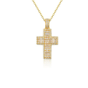 CUSTOM SILVER 10K/14K/18K GOLD PLATED LAB GROWN CVD DIAMOND CLASSIC ENGAGEMENT GIFT SWEATER <b>CHAIN</b> NECKLACE <b>CROSS</b> PENDANT VS - Product Image 1