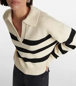 Factory Price 2024 Autumn New V-neck Stripe Knitwear Loose Pullover Women's Sweater