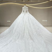 Robe de mariée Jancember JFH122 à épaules dénudées, corset à baleines, bretelles drapées de perles, manches en dentelle transparente, jupe scintillante pour la mariée