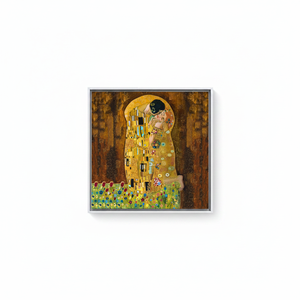 Gustav Klimt's The Kiss: Printed Canvas Art, Elegant Symbolism,WHITE <b>FRAMED</b> CANVAS - Product Image 2