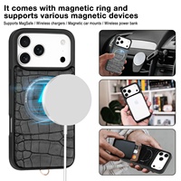 Étui de téléphone en cuir microfibre de luxe personnalisé en usine, bandoulière en métal, porte-cartes étanche estampé à chaud pour 13 Pro
