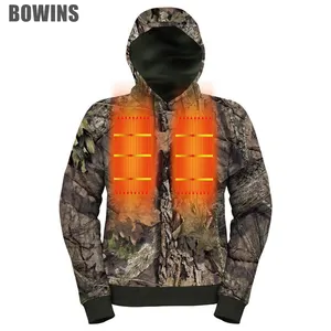 Winter Camo Hoodie Heated Hunting Jacket With 3pcs Carbon Fiber Heating Elements And 12V Type-C Port