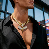 Collar de Cadena Hip Hop con Colgante de Ala de Ángel de Aleación, Estilo Diosa, con Eslabones Cubanos Iced Out, en Oro y Plata, para Hombres y Mujeres, Joyería de Declaración, Regalo
