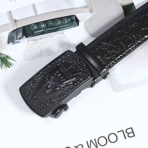 Custom Hoge Kwaliteit Zwart 100% Echt Lederen Ratelriem Luxe Automatische Gesp Fancy Riem - Product Image 4