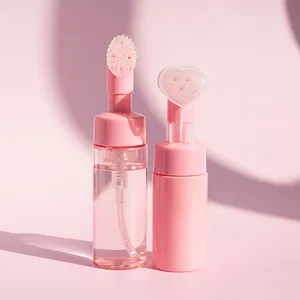 Garrafa De Bomba De Espuma Rosa com Escova De Silicone 100-200ml Skincare Embalagem Feita De Plástico PP Pulverizador Tipo De Vedação