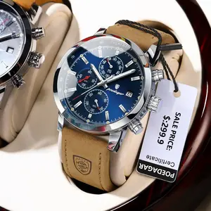 POEDAGAR 932 Luxury Man Watch High Quality Waterproof Chronograph Luminous Men's Wristwatch Leather Men Quartz Watches Casual Cl