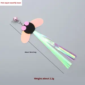 Série de jouets pour <span class=keywords><strong>chat</strong></span> : Têtes de rechange pour baguette de jeu en forme d'insecte volant à plumes et paillettes, jouet auto-entretenant pour animaux de compagnie - Product Image 6