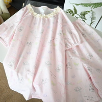 Nouveaux pyjamas pour femmes à imprimé tropical, manches courtes, vêtements de nuit, col rond à dentelle, pyjamas élégants pour femmes
