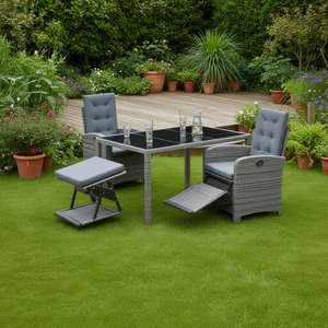 <b>Adjustable</b> <b>Footrest</b> 4 Seater Garden Dining Set In Gray Pe Rattan Outdoor Furniture - Product Image 2