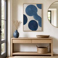 Peinture abstraite en spirale bleue 3D texturée sur toile encadrée, grande décoration murale moderne nordique pour la maison