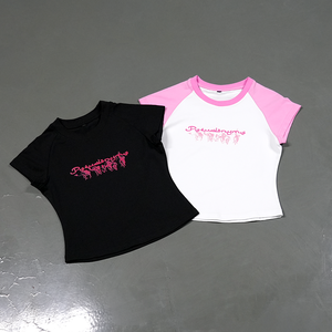 High Quality Short Sleeve T-shirt Dtg Custom Low Moq Women <strong>Crop</strong> Raglan t Shirt - Product Image 1