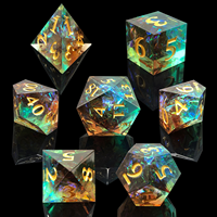 Set Dadu DND Resin Bunga Cantik Buatan Tangan Feeron dengan Kotak Logam Polihedral 7 Buah Ramah Lingkungan MOQ Kecil