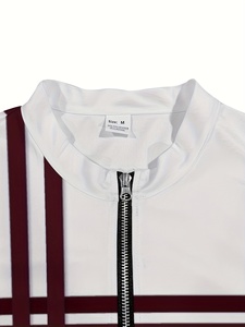 <span class=keywords><strong>Costume</strong></span> de sport décontracté pour <span class=keywords><strong>homme</strong></span>, automne 2025, nouveau style minimaliste, rayures rouge rose, motif d'assemblage, avec un élégant col zippé mi-long - Product Image 2