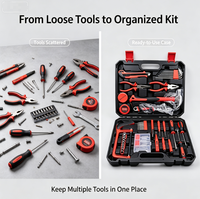Ensemble d'outils à main avec douilles, tournevis, clé, pinces, marteau et ruban à mesurer - Boîte à outils robuste et durable pour un transport et un rangement faciles
