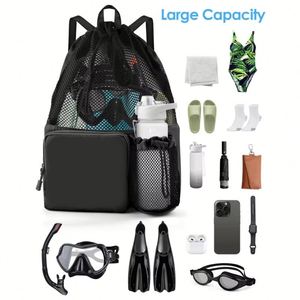 Custom Logo Mesh <b>Drawstring</b> <b>Backpack</b> with Wet Pocket Polyester Lining Waterproof Feature for Gym Yoga Beach Travel - Product Image 1