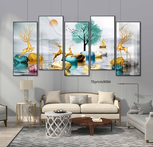 <span class=keywords><strong>Dibond</strong></span> travail verre cristal porcelaine peintures or arbre cerf personnalisé mur Art Animal imprimé peinture - Product Image 4