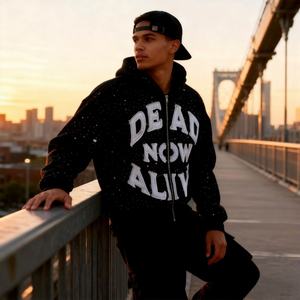 Sweat à capuche personnalisé 2026, nouveau, avec strass, streetwear, entièrement orné de strass, brodé, coupe oversize, zippé, pour homme - Product Image 2