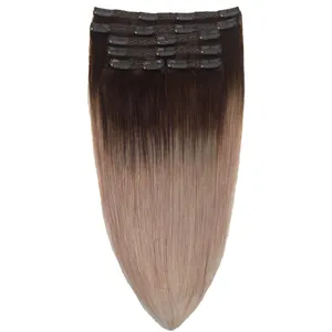 Trama di pelle di alta qualità a doppio disegno balayage pu 100% vergine remy clip russa nelle estensioni dei capelli umani per office lady