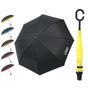 2024 Custom Umbrella Inside Out C Shape Handle Portable High Quality Car Reverse Umbrella With Logo Printing