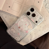 Coques pour iPhone 17 16 PM d'Apple, étui magnétique avec support pour iPhone 16, motif chat et fleurs écrasées, style souple pour filles, compatible iPhone 15 14 13