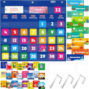 Calendario de bolsillo 2025 con vista mensual, de plástico, para gestión del tiempo en el aula, con 76 tarjetas para niños - Product Image 1