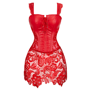 Black <strong>Brown</strong> Red Faux <strong>Leather</strong> Lace up Front Zipper Back Corset Dress Lady Gothic Bustier <strong>Skirt</strong> - Product Image 3