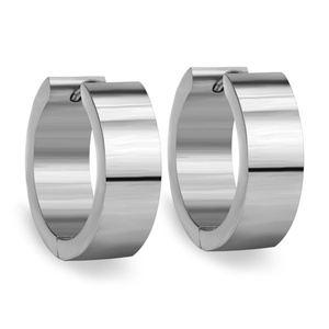 Boucles d'oreilles créoles rondes, lisses et brillantes, pour hommes et femmes, en or et en acier - Product Image 2