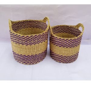 Juego de Cestas Tejidas Decorativas de Dos Tonos con Rayas para Organización del Hogar, Contenedor Redondo de Fibra Natural para Juguetes y Ropa - Product Image 5