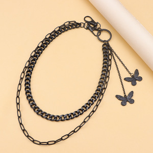 Colgante de mariposa negra, cadena de cintura de metal de doble capa para uso diario, accesorio de moda unisex - Product Image 3