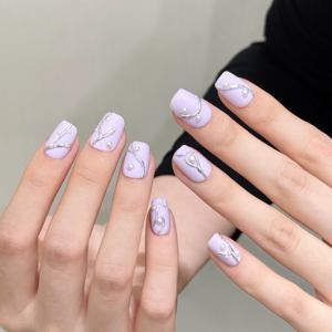 Diseño #3049 Gel acrílico de alta calidad Nail Art hecho a mano 10 piezas Extra corto ataúd Prensa en <span class=keywords><strong>uñas</strong></span> <span class=keywords><strong>mate</strong></span> púrpura <span class=keywords><strong>uñas</strong></span> artificiales - Product Image 3