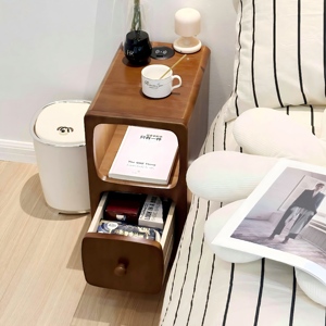 Nordic Narrow Solid Wood Durable Nightstand, Space Saving Modern <strong>Bedside</strong> <strong>Table</strong> for Bedroom Apartment Small Space - Product Image 2