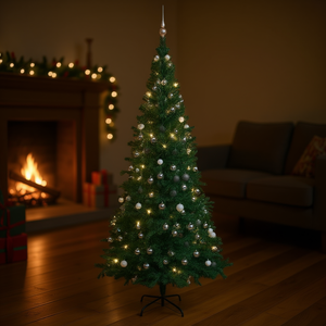 Árbol de Navidad Artificial Verde Preiluminado de 94.5 Pulgadas con Juego de Bolas, Luces LED Blancas Cálidas, Árbol de Interior - Product Image 2