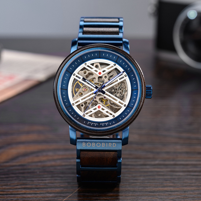 Mechanical Watch BOBO BIRD New Top Business Men Engraved Wood Watches Wooden Automatic Wristwatch Logo Custom Christmas Gift