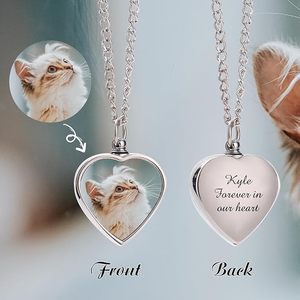 Collier personnalisé pour cendres d'animaux de compagnie avec cadre photo et gravure de texte – Bijou commémoratif pour chien et chat – Pendentif souvenir - Product Image 4
