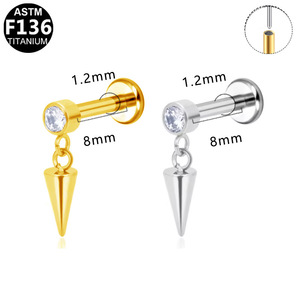 <b>Titanium</b> Lip <b>Stud</b> Earring G23 Spike Zirconia Pendant Minimalist Style For Daily Wear ASTM F136 <b>Titanium</b> Alloy - Product Image 5