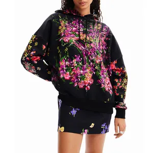 Custom All-over Print Multi-color Floral Print Oversized Hoodie High Quality Plus Size Women's Pullover Sweatshirt