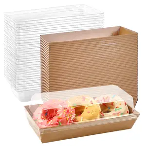 Disposable Food Containers Strawberries Cake Hot Dog Tray Long Brown Paper Bakery Sandwich Boxes with Clear Secure Lids