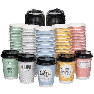 OEM Tea Factory Supply Spot Color Embossing Reusable Paper Disposable Drink Cup Craft Custom Coffee with lid