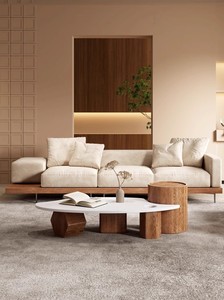 Sofá de Lujo Estilo Japonés Wabi-Sabi para Sala de Estar, Madera Sólida con Diseño de Combinación Simple para Casa de Huéspedes y Villa, Decoración en Tela - Product Image 3