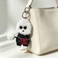 Porte-clés Chien Teddy Adorable en Cuir PU, Breloque de Sac Chiot, Mini Ornement Décoratif pour Sac Bandoulière, Sac à Dos, Sac à Main, Cadeau pour Femmes et Filles