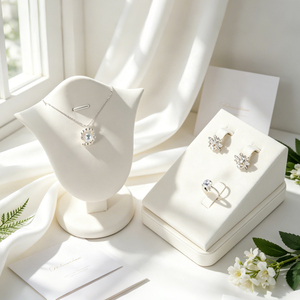 JINSKY Jewelry Display Set with Ring <b>Box</b> <b>Earring</b> Stand Necklace Holder Bracelet Case White Velvet Finish - Product Image 3