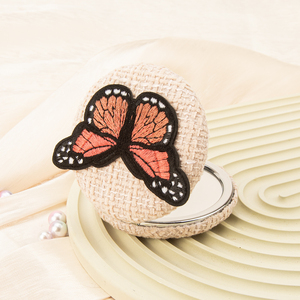 Espejo Compacto Redondo de Tela Tweed con Parche de Mariposa Bordado en 3D, Marco de Metal Plateado Cromado, Espejo de Maquillaje de Bolsillo HD de Doble Cara - Product Image 2
