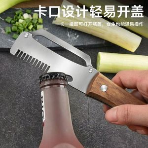 Éplucheurs multifonctions en acier inoxydable pour fruits et légumes, utilisation manuelle avec manche en bois - Product Image 4