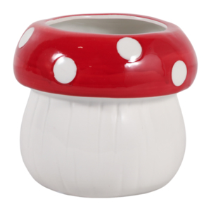 Vaso per Fiori a Forma di Fungo in Gres con Puntini Rossi e Bianchi per Decorazione Interna ed Esterna del Giardino - Product Image 3