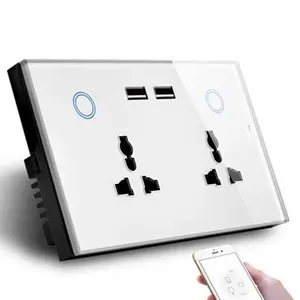 13A Tuya Uk Wifi Smart Socket Universele Dubbele Stopcontact Touch Smart Switch Met Power Monitoring En 2 Usb + 2 Outlet