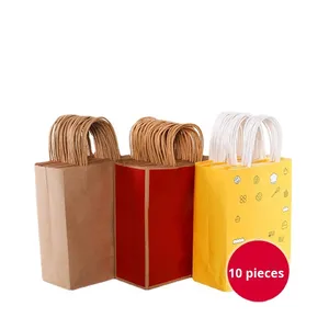 Sac fourre-tout en papier kraft personnalisé épaissi avec poignée longue pour l'emballage alimentaire et les plats à emporter - Product Image 4