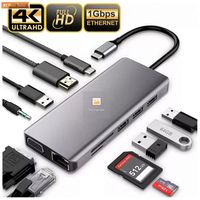 Hub USB 3.0 Tipo-C de 11 Puertos de Aleación de Aluminio con Adaptador de CA para Laptop, Ethernet 2.1 y Base para Teléfono Móvil