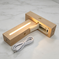 Base de Lámpara LED de Madera para Lámina Acrílica, Interruptor Táctil y de Palanca, LED Blanco Cálido, Estilos con Ranura y sin Ranura, Pilas AAA