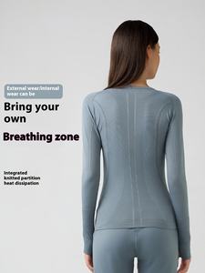 Nouveau haut de yoga à manches longues pour femmes col rond coupe ajustée sport extensible course haut de fitness D19083 <span class=keywords><strong>avec</strong></span> logo design sans couture avant - Product Image 2