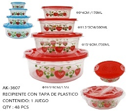 ชุดกล่องเก็บอาหารทรงกลม ฝาปิดลายดอกไม้ ผลิตจากพลาสติกฉีดขึ้นรูป 4 ชิ้น ขนาด 170 380 750 1550 มล. สำหรับใช้ในครัว - Product Image 1